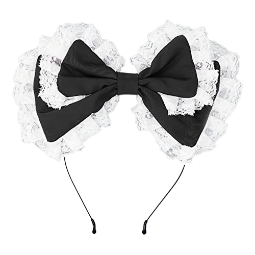 Lolitas Kopfschmuck für Damen, Cosplay-Haarband, großer Haarreif, Spitzenfransen, große Schleife, handgefertigtes Haar-Accessoire für Mädchen, Lolitas, Dienstmädchen-Stirnband von SELiLe