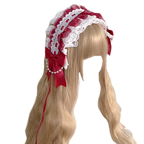 Maid Plissee-Haarreifen für Damen, elegante Schleife, Dekor, Make-up-Stirnband für Mädchen, Cosplay, Dienstmädchen-Haar-Accessoires, Spitzen-Stirnbänder für Frauen zum Waschen des Gesichts, weiche von SELiLe