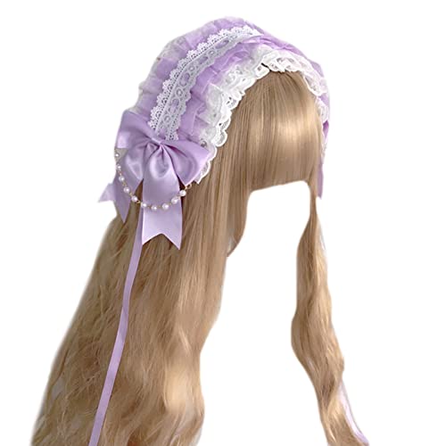 Maid Plissee-Haarreifen für Damen, elegante Schleife, Dekor, Make-up-Stirnband für Mädchen, Cosplay, Dienstmädchen-Haar-Accessoires, Spitzen-Stirnbänder für Frauen zum Waschen des Gesichts, weiche von SELiLe