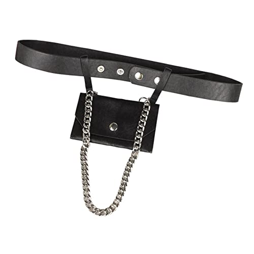 Mini-Gürteltasche mit metallischer Kette, schwarz, kleine Dekoration, Hüfttasche für den täglichen Gebrauch, Gürteltasche aus Leder für Damen, Schwarz von SELiLe