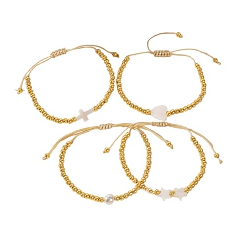 Mode Frauenarmband Set Mit Goldenen Stabilen Perlen Und Love Heart Star Crosses Charme Länge Designs Täglicher Kleidung Accessoires von SELiLe