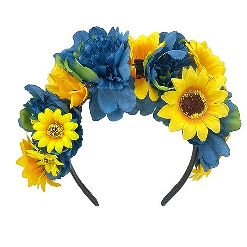 Modischer, mehrfarbiger Blumen- und Totenkopf-Haarreif für Halloween, Bühne, Hochzeit, Party, Damen-Styling, Stirnband, Halloween, Blumen-Haarband von SELiLe