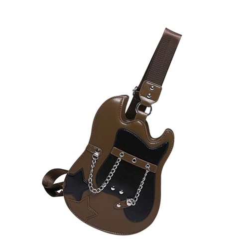 SELiLe Frauen Gitarre Geformte Crossbody Tasche Mit Verstellbarem Riemen PU Leder Farbe Blockierende Neuheit Schultertasche Mit Kettengitarre Geformter Crossbody Tasche von SELiLe