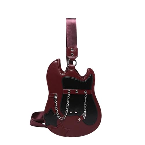 SELiLe Frauen Gitarre Geformte Crossbody Tasche Mit Verstellbarem Riemen PU Leder Farbe Blockierende Neuheit Schultertasche Mit Kettengitarre Geformter Crossbody Tasche von SELiLe