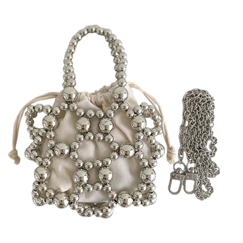 SELiLe Frauen Handgewebtes Hohles Acrylperlen Abendbeutel Vintage Crossbody Handtasche Kleine Geldbörse Mit Abnehmbarem Kettengurt Modische Perlen Handtasche von SELiLe