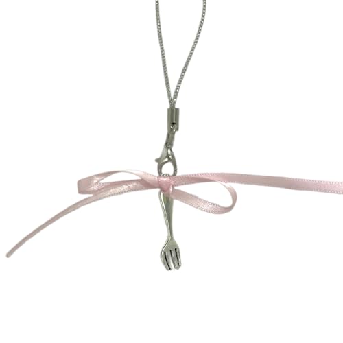 SELiLe Modische Gabel Anhänger Telefongurt Für Frauen Mädchen Süßes Bogenknoten Anhänger Handy Lanyard Ketten Bowknotschlüsselkette von SELiLe