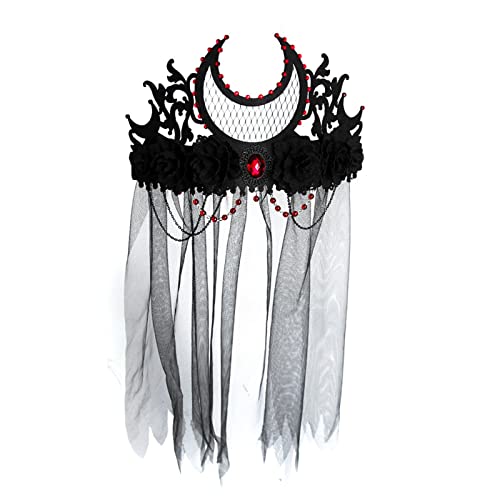 SELiLe Tag des Todes Stirnband Barockkrone, schwarzer Schleier, Halloween, Gothic, Kopfbedeckung, Haarschmuck, schwarzer Schleier von SELiLe