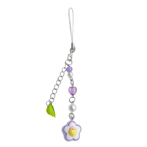 SELiLe Trendy Blumenherz Perlen Telefonband Telefon Charme Schlüsselbund Mehrzweckauto Hanging Ornament Und Bag Decoration Auto Anhänger Ornament von SELiLe