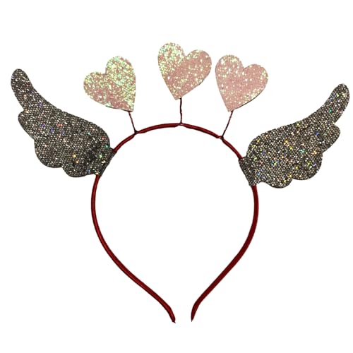 Valentinstag-Stirnband für Damen mit Pailletten, Herz und Flügel, zarte Stirnbänder, rutschfeste Stirnbänder, Mädchen, Abschlussballzubehör, Glitzer-Haarschmuck für Mädchen, Glitzer-Haarschmuck für von SELiLe