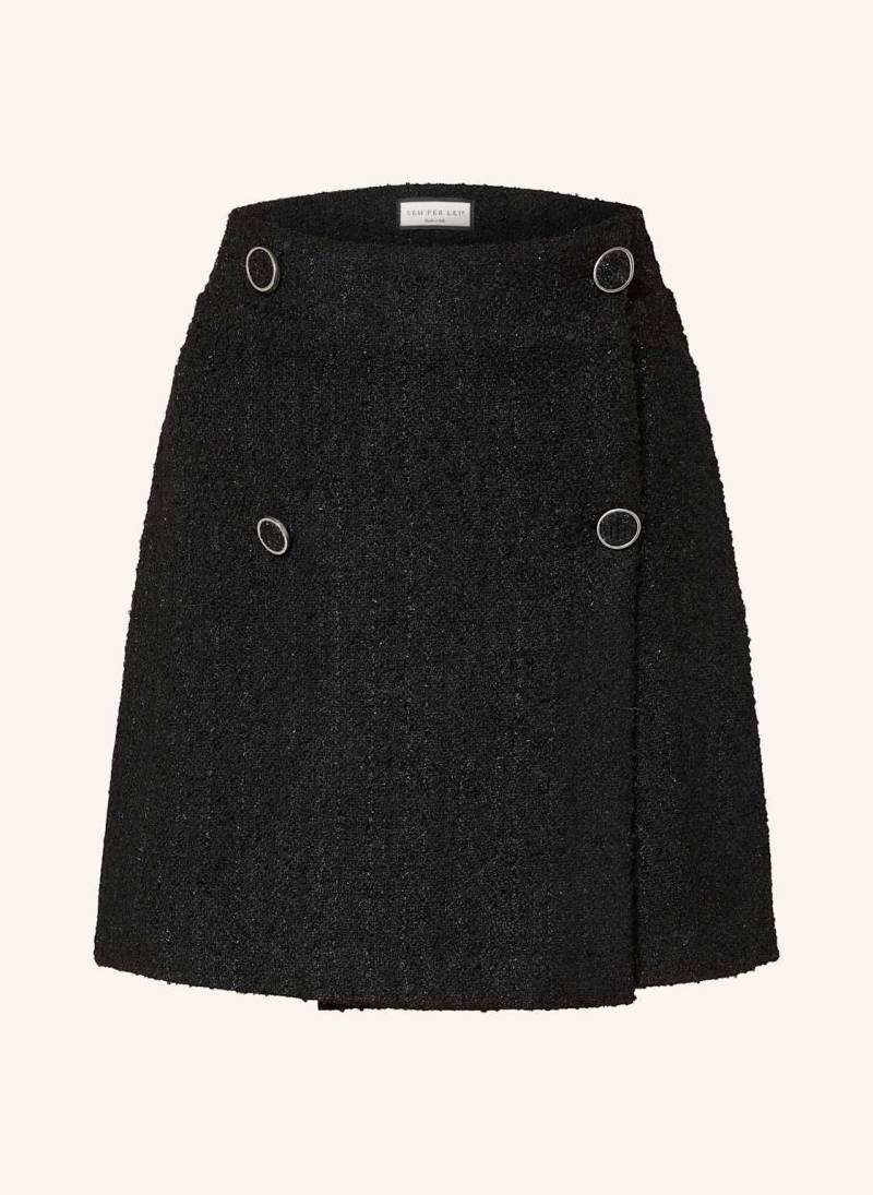 Sem Per Lei Wickelrock Aus Bouclé Mit Glitzergarn schwarz von SEM PER LEI