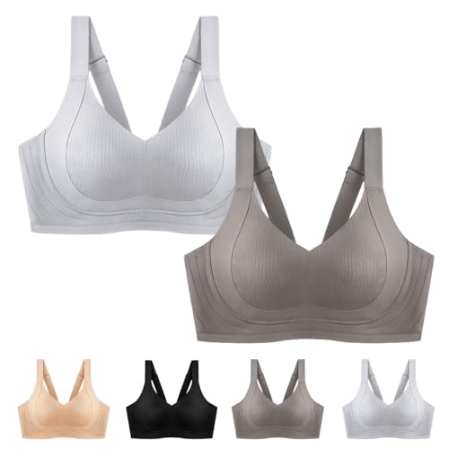 Drahtloser nicht abfärbender hautfreundlicher Push-Up BH Damen Bequem Nahtlos Bralettes Full Coverage Shaper BH, 2 Stück - D, XX-Large von SEMETS