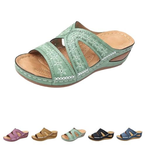 SEMETS Blisscomfy Lismali Orthopädische Sandalen mit Fußgewölbeunterstützung, breite Zehenbox, offene Zehenpartie, Damen-Sandalen mit Fußgewölbeunterstützung, grün, 34 EU von SEMETS