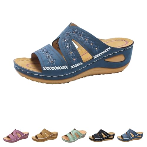 SEMETS Blisscomfy Lismali Orthopädische Sandalen mit Fußgewölbeunterstützung, breite Zehenbox, offene Zehenpartie, Damen-Sandalen mit Fußgewölbeunterstützung, marineblau, 34 EU von SEMETS