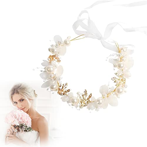 Brautkranz,Blumenkranz Perlen Haarreif,Braut Stirnband,Haarkranz Mädchen,Haarschmuck Kommunion Mädchen,Hochzeit Haarreif,Brautschmuck Haare kranz,weiß,1 ST von SEMINISMAR