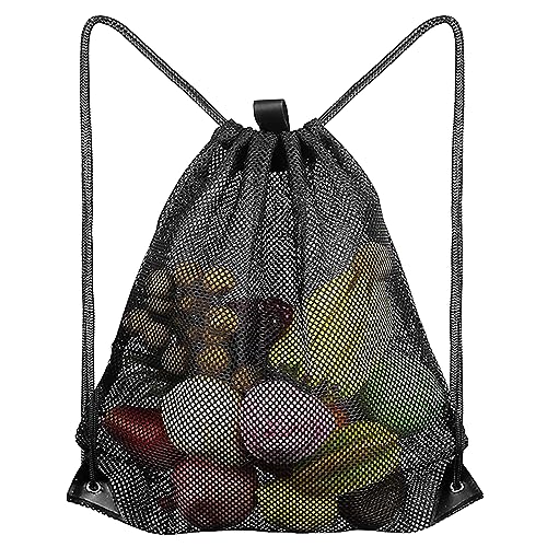 Mesh Strandtasche,Kordelzug Turnbeutel,Schwarz Netztasche,Mesh Rucksäcke mit Kordelzug,Netz Balltasche,Große Netztasche mit Kordelzug,für Ball,Schwimmen,Strand,Camping,Fitnessstudio,25*40mm von SEMINISMAR