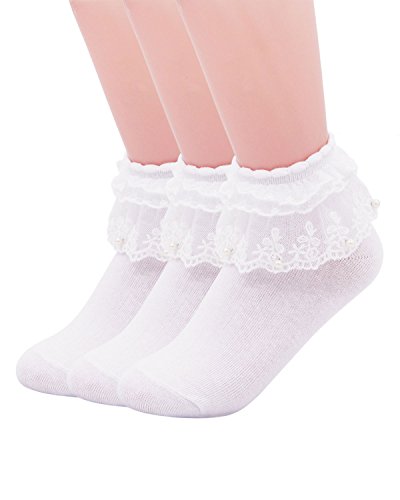 SEMOHOLLI Damen söckchen, rüschen, perlen-spitze mit rüschen bequeme no-show socken aus baumwolle princess socken spitze socken einheitsgröße von SEMOHOLLI