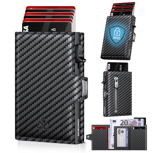Geldbörse Herren, Portmonee Herren mit Münzfach & RFID Schutz, Slim Wallet Pop-up Kartenetui Herrens, Geldbeutel Herrens für 9-11 Karten ID-Fenster Geldscheinfach Smart Wallet for Men (Kohlefaser) von SEMORID
