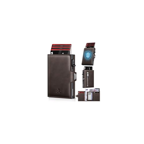 SEMORID Geldbörse Herren, Portmonee Herren mit Münzfach & RFID Schutz, Slim Wallet Pop-up Kartenetui Herrens, Geldbeutel Herrens für 9-11 Karten ID-Fenster Geldscheinfach Smart Wallet for Men (Kaffee) von SEMORID