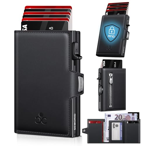 Geldbörse Herren, Portmonee Herren mit Münzfach & RFID Schutz, Slim Wallet Pop-up Kartenetui Herrens, Geldbeutel Herrens für 9-11 Karten ID-Fenster Geldscheinfach Smart Wallet for Men (Schwarz) von SEMORID