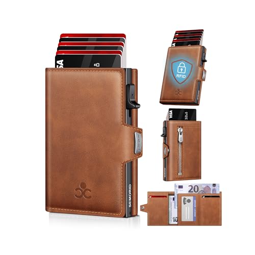 SEMORID Geldbörse Herren, Portmonee Herren mit Münzfach & RFID Schutz, Slim Wallet Pop-up Kartenetui Herrens, Geldbeutel Herrens für 9-11 Karten ID-Fenster Geldscheinfach Smart Wallet for Men (Braun) von SEMORID