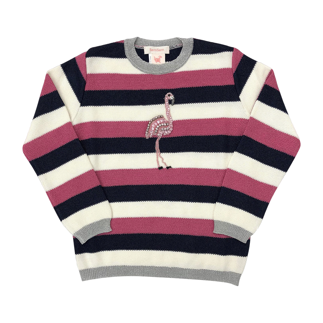Flamingo Embroidered Stripe Pull Over Top - Multi color - SEMSEM - Girls' Sweaters Flamingo Embroidered Stripe Pull Over Top - Multi color - SEMSEM - Girls' Sweaters von SEMSEM