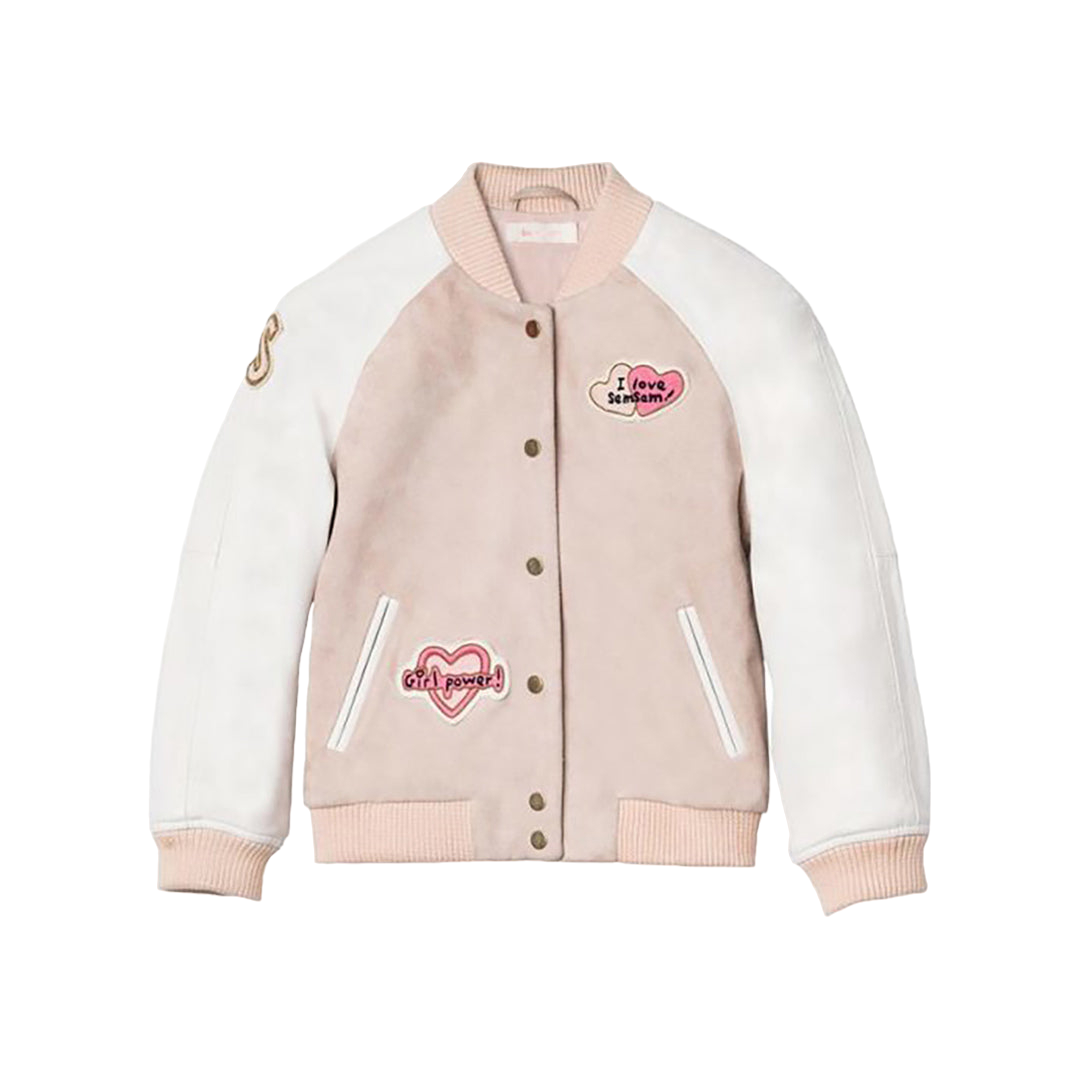 Hanna Leather Bomber Jacket - Blush - Pink - SEMSEM - Girls' Outerwear von SEMSEM