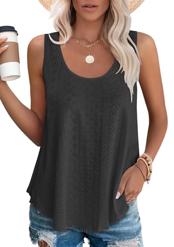 SENBATU Schwarz Tank Top Damen Sommer Ärmellose Oberteile Sommermode Rundhals-Ausschnitt Shirt Damen XXL XX-Large 50-52 von SENBATU