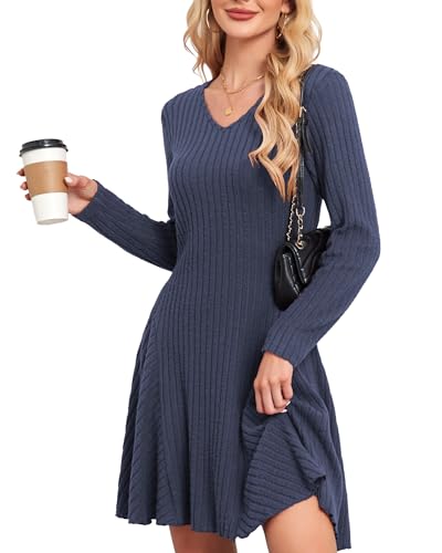 SENBATU Strickkleid Damen Herbst Elegant Pulloverkleid Langarm V-Ausschnitt Winterkleider Marineblau X-Large SENBATU Strickkleid Damen Herbst Elegant Pulloverkleid Langarm V-Ausschnitt Winterkleider Marineblau X-Large von SENBATU