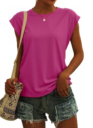 SENBATU T Shirt Damen Ärmellose Rundhals Tank Top Damen Sommer Lässiges Oberteile Einfarbig Rosa X-Large XL 46-48 von SENBATU