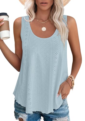 SENBATU Tank Top Damen 2025 Sommer Ärmellose Oberteile Sommermode Scoop-Ausschnitt Shirt Damen（Blau,XXX-Large 3XL 54-56 von SENBATU