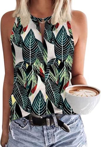 SENBATU Tank Top Damen Ärmellose Oberteile Damen Sommer Lässiges V-Ausschnitt Blusen Blumenmuster Bananen Grün Blätter Groß L 42-44 von SENBATU