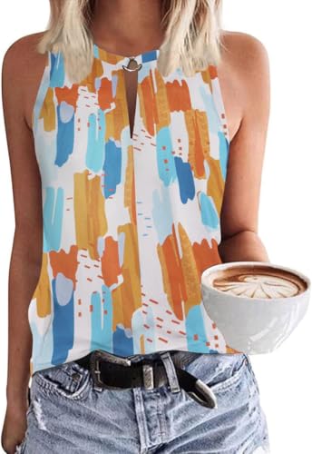 SENBATU Tank Top Damen Ärmellose Oberteile Damen Sommer Lässiges V-Ausschnitt Blusen Blumenmuster Farbblockdruck Klein S 34-36 von SENBATU