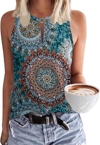 SENBATU Tank Top Damen Ärmellose Oberteile Damen Sommer Lässiges V-Ausschnitt Blusen Blumenmuster Grün Groß L 42-44 von SENBATU