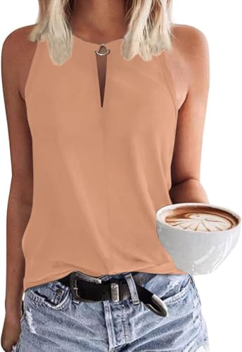 SENBATU Tank Top Damen Ärmellose Oberteile Damen Sommer Lässiges V-Ausschnitt Blusen Einfarbig Korallen Rosa Groß L 42-44 von SENBATU