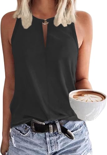 SENBATU Tank Top Damen Ärmellose Oberteile Damen Sommer Lässiges V-Ausschnitt Blusen Einfarbig Schwarz XX-Large 2XL 50-52 von SENBATU