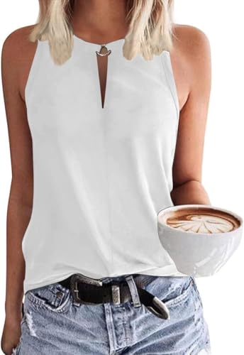SENBATU Tank Top Damen Ärmellose Oberteile Damen Sommer Lässiges V-Ausschnitt Blusen Einfarbig Weiß Mittel M 38-40 von SENBATU