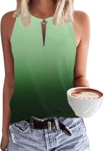 SENBATU Tank Top Damen Ärmellose Oberteile Damen Sommer Lässiges V-Ausschnitt Blusen Farbverlauf Weiß zu Grün Ombré Mittel M 38-40 von SENBATU