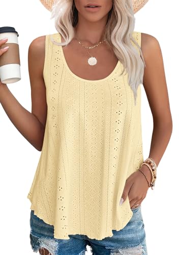 SENBATU Tank Top Damen Sommer Ärmellose Oberteile Sommermode Scoop-Ausschnitt Shirt Damen(Gelb,Klein S 34-36) von SENBATU