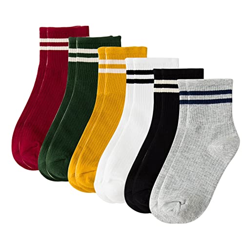 Angelkiss 6 Paar Damen Streifen Tennissocken Cotton Crew Socken Retro Casual Socken Sportsocken für Mädchen 39-42 (6 farbe) von Angelkiss