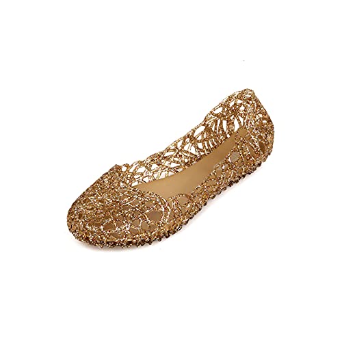 Damen Soft Hollow Glitter Jelly Beach Sommer Flats Sandalen für Sommer Strand Party, gold, 38.5 EU von SENCC