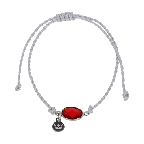 SENCE Copenhagen Tiny Crystal Bracelet Damen Silber glänzend - Makramee Armband in Grau mit rotem Stein und Schiebeverschluss - Edelstahl versilbert - B407CC von SENCE Copenhagen