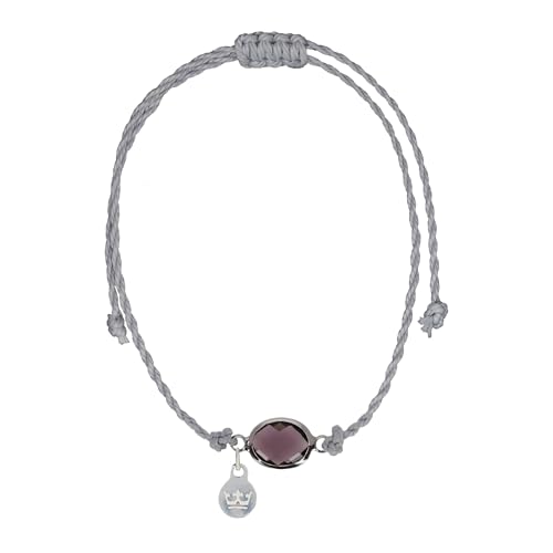 SENCE Copenhagen Tiny Crystal Bracelet Damen Silber glänzend - Makramee Armband in Grau mit violettem Stein und Schiebeverschluss - Edelstahl versilbert - B409CC von SENCE Copenhagen