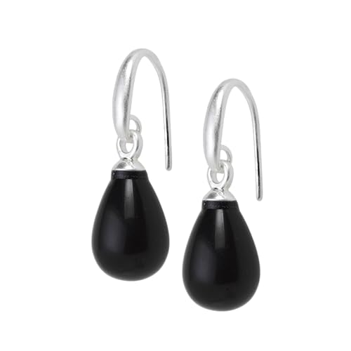 Sence Copenhagen Silberne Ohrringe hängend Damen - Aloha Earrings/Essentials Kollektion mit Achat schwarz - Anhänger in Tropfen-Form 3cm Messing Silber 925 platiniert - EA511EE von SENCE Copenhagen