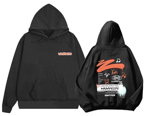 SENCOTEL ENHYPEN Kpop Hoodies Herren World Tour Hip Hop Hoody Pullover Damen Manifest EN Fans ENGENE Pullover Sweatshirts, Schwarzes Manifest, 36 von SENCOTEL