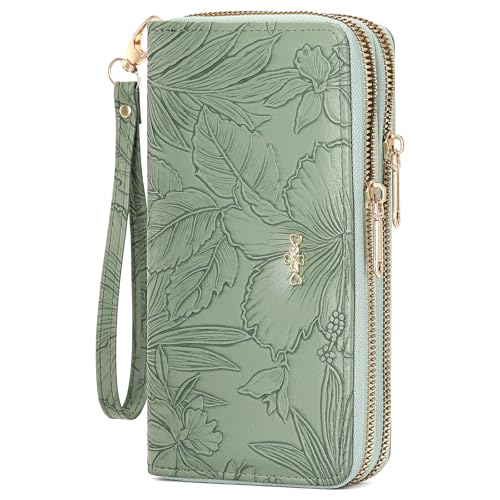 SENDEFN Geldbörse Damen Groß im Langformat, Portemonnaie Damen mit Doppel Reißverschluss, Geldbeutel Damen Clutch Wallet mit Münzfach und Abnehmbarer Handschlaufe, Portmonee Damen von SENDEFN