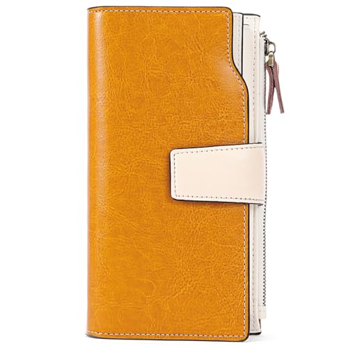 SENDEFN Geldbörse Damen Gross, Portemonnaie Leder Geldbeutel RFID Schutz Damen Groß Portemonnaie Viele Fächer Lang Portmonee mit 20 Kartenfächer und Handyfach von SENDEFN