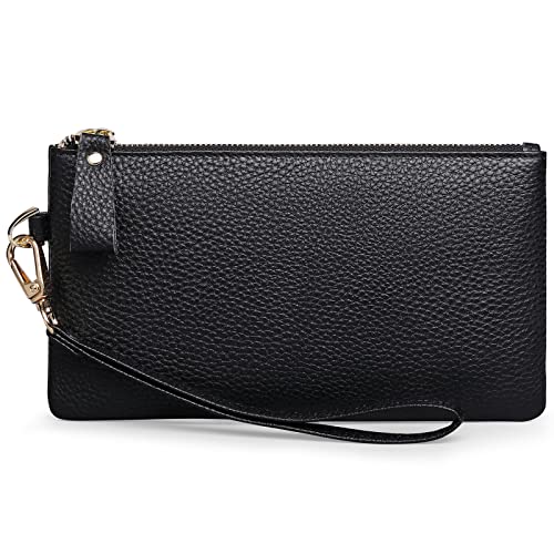 SENDEFN Damen Handtasche, RFID Schutz von Clutch Taschen für Damen, Geldbörse Damen Klein Leder mit Handgelenkschlaufe und Reißverschluss Münzfach von SENDEFN