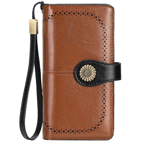 SENDEFN Geldbörse Damen Gross, Portemonnaie Lang mit RFID Schutz, Geldbeutel Damen Leder mit Handyfach und Reißverschlus, Geldbörse Frauen Groß Viele Fächer mit 24 Kartenfächer von SENDEFN
