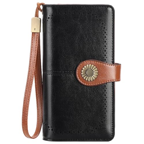 SENDEFN Geldbörse Damen Gross, Portemonnaie Lang mit RFID Schutz, Geldbeutel Damen Leder mit Handyfach und Reißverschlus, Geldbörse Frauen Groß Viele Fächer mit 24 Kartenfächer von SENDEFN