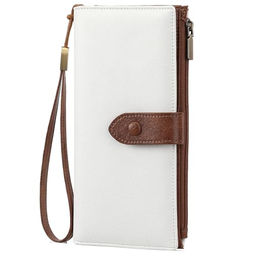 SENDEFN Geldbörse Damen Groß im Langformat Geldbeutel Damen mit RFID Schutz Portemonnaie mit 12 Kartenfächer & Abnehmbarer Handschlaufe Elegantes Portmonee Vintage Leder mit Münzfach von SENDEFN